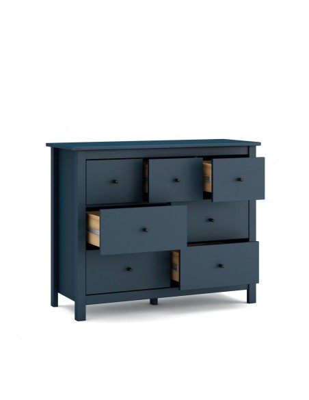 Cómoda mediterránea MISTI 110 x 80, 7 cajones, pino en azul
