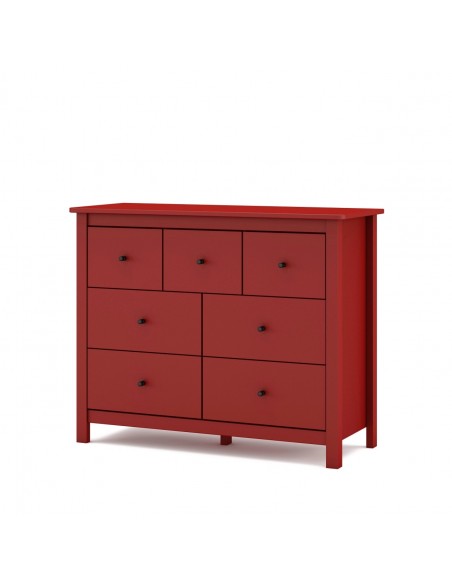Cómoda mediterránea MISTI 110 x 80, 7 cajones, pino en burdeos