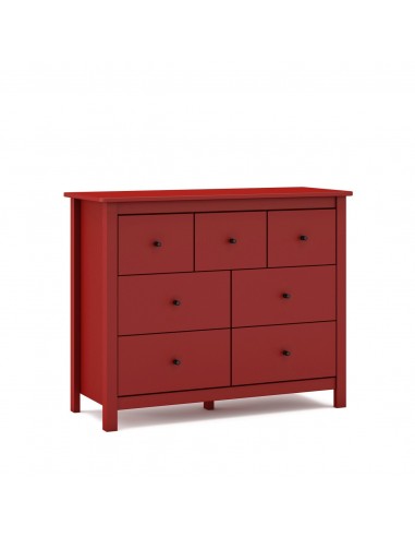 Cómoda mediterránea MISTI 110 x 80, 7 cajones, pino en burdeos