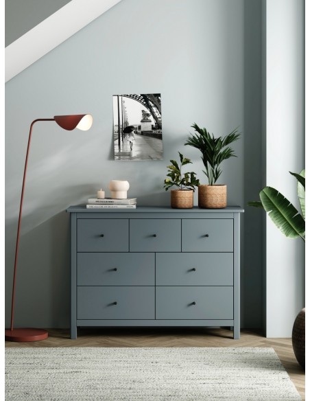 Cómoda mediterránea MISTI 110 x 80, 7 cajones, pino en verde