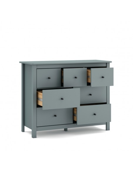 Cómoda mediterránea MISTI 110 x 80, 7 cajones, pino en verde
