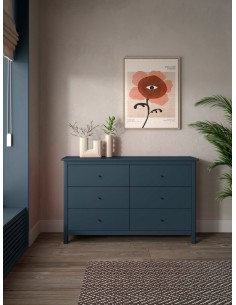 Cômoda mediterrânea MISTI 130 x 80, 6 gavetas, pinho azul 2