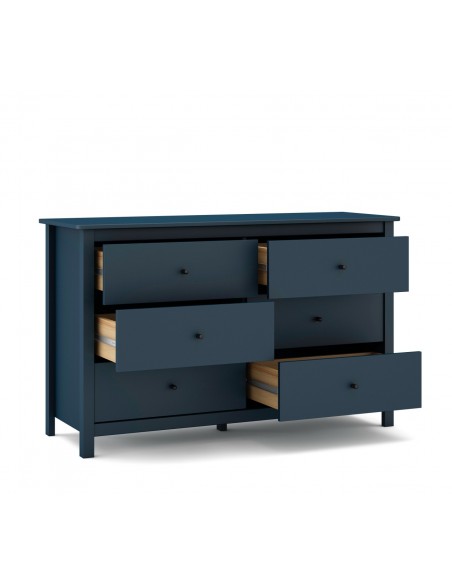 Cômoda mediterrânea MISTI 130 x 80, 6 gavetas, pinho azul