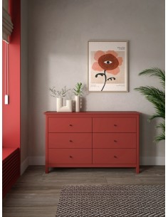 Cômoda mediterrânea MISTI 130 x 80, 6 gavetas, pinho burdeos 2