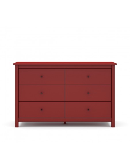 Cómoda mediterránea MISTI 130 x 80, 6 cajones, pino en burdeos
