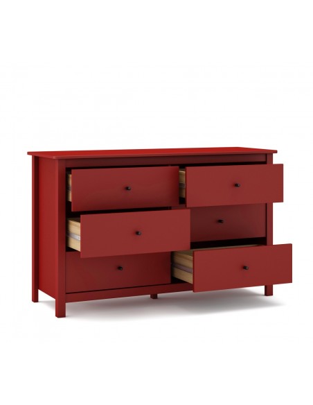 Cómoda mediterránea MISTI 130 x 80, 6 cajones, pino en burdeos