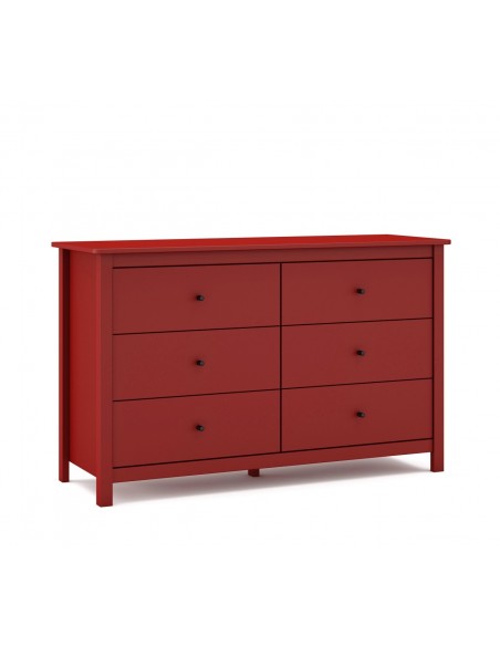 Cómoda mediterránea MISTI 130 x 80, 6 cajones, pino en burdeos