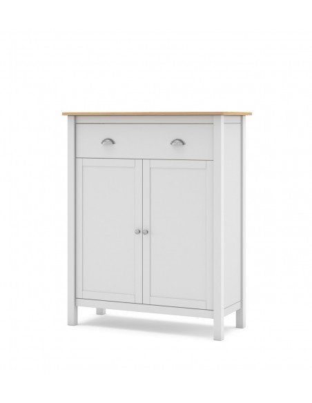 Mueble auxiliar mediterráneo MISTI 90 x 110, madera pino encerada y blanco