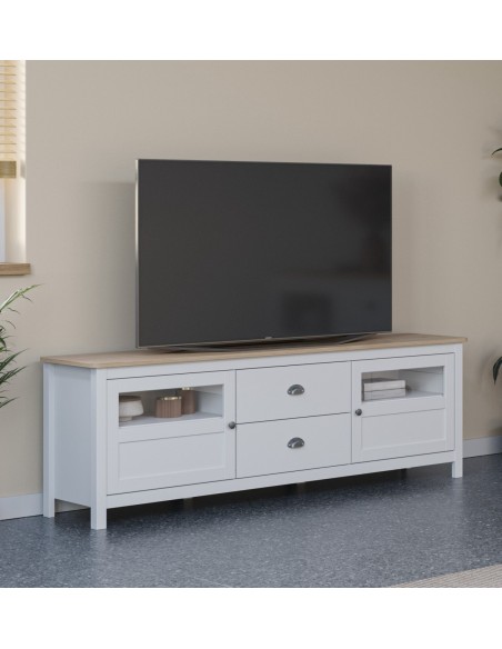 Móvel TV Mediterrâneo MISTI 180 x 59, madeira de pinho encerada e branco