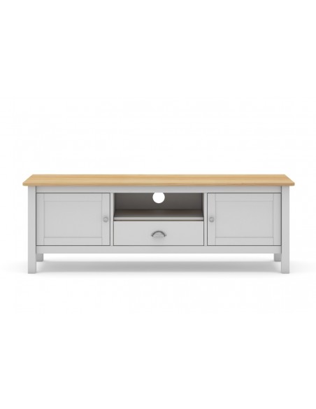 Mueble de TV mediterráneo MISTI 158 x 53, madera pino encerada y blanco