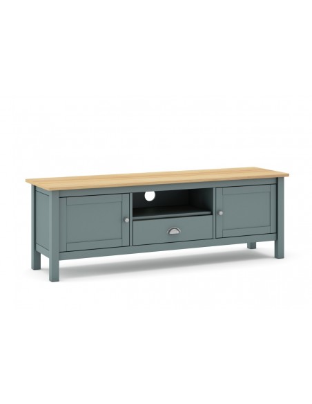 Mueble de TV mediterráneo MISTI 158 x 53, madera pino encerada y verde