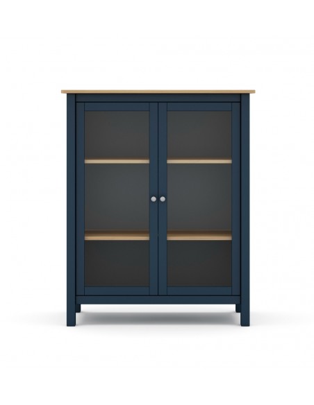 Vitrina mediterráneo MISTI 90 x 110, madera pino encerada y azul