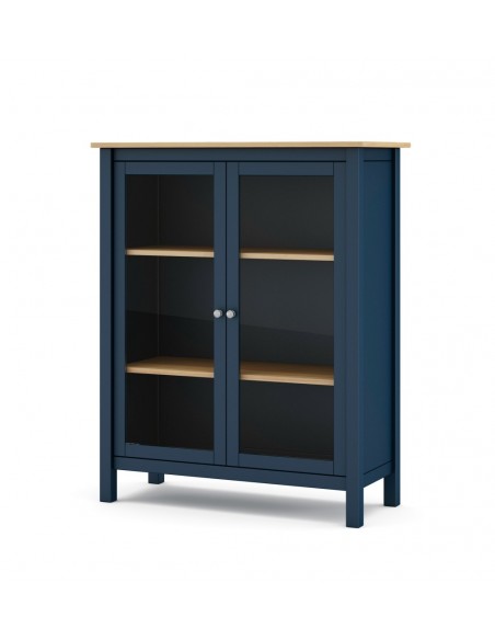 Vitrina mediterráneo MISTI 90 x 110, madera pino encerada y azul