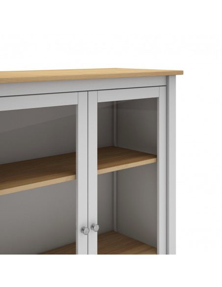 Vitrina mediterráneo MISTI 90 x 110, madera pino encerada y blanco