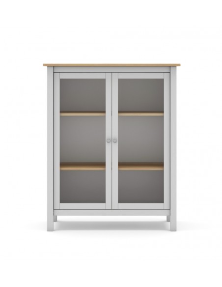 Vitrina mediterráneo MISTI 90 x 110, madera pino encerada y blanco