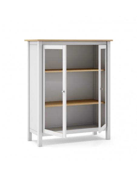 Vitrina MISTI Mediterrâneo 90 x 110, madeira de pinho encerada e branco