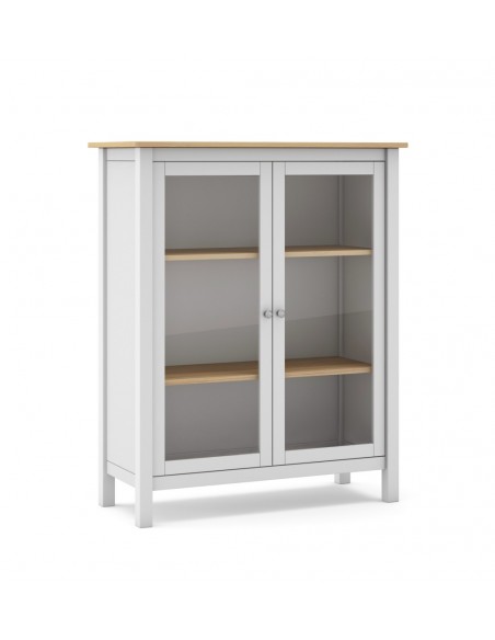 Vitrina MISTI Mediterrâneo 90 x 110, madeira de pinho encerada e branco