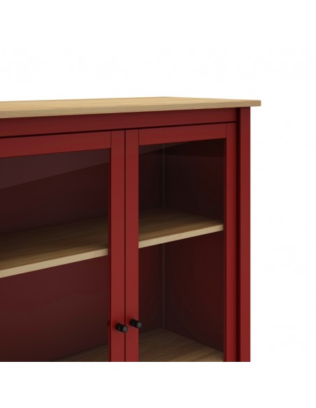 Vitrina mediterráneo MISTI 90 x 110, madera pino encerada y burdeos