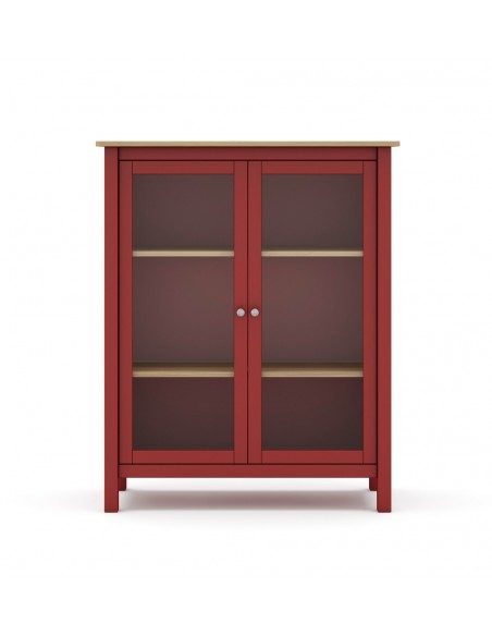 Vitrina mediterráneo MISTI 90 x 110, madera pino encerada y burdeos