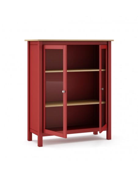 Vitrina mediterráneo MISTI 90 x 110, madera pino encerada y burdeos
