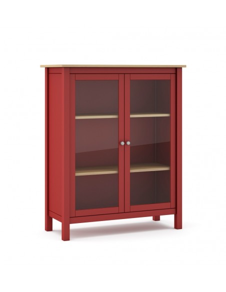Vitrina mediterráneo MISTI 90 x 110, madera pino encerada y burdeos