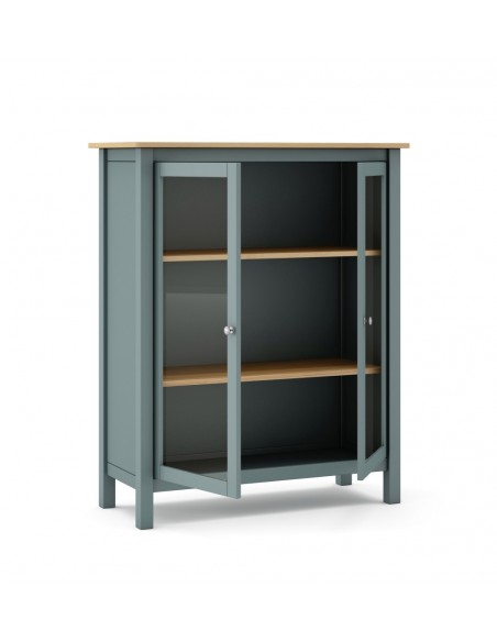 Vitrina mediterráneo MISTI 90 x 110, madera pino encerada y verde