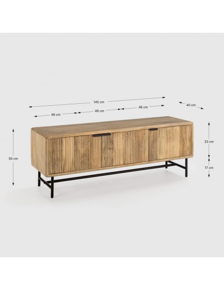 MUEBLE TV étnico MUNDRA 145 x 40, MADERA MANGO y METAL negro
