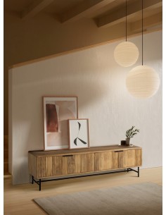 MUEBLE TV étnico MUNDRA 190 x 40, MADERA MANGO y METAL negro 2