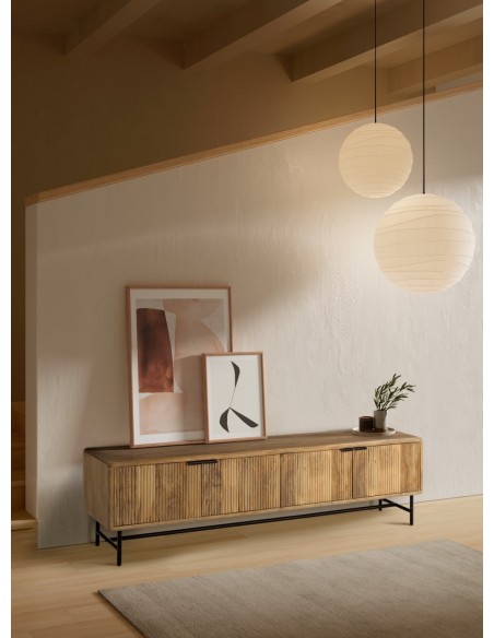 MUEBLE TV étnico MUNDRA 190 x 40, MADERA MANGO y METAL negro