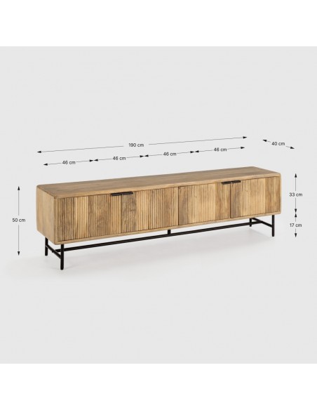 MUEBLE TV étnico MUNDRA 190 x 40, MADERA MANGO y METAL negro
