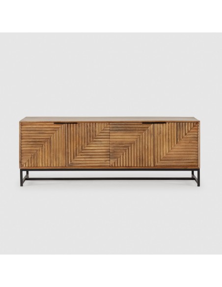 Mueble TV étnico Nereida 160 x 40 x 58, madera mango y metal negro