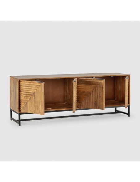 Mueble TV étnico Nereida 160 x 40 x 58, madera mango y metal negro