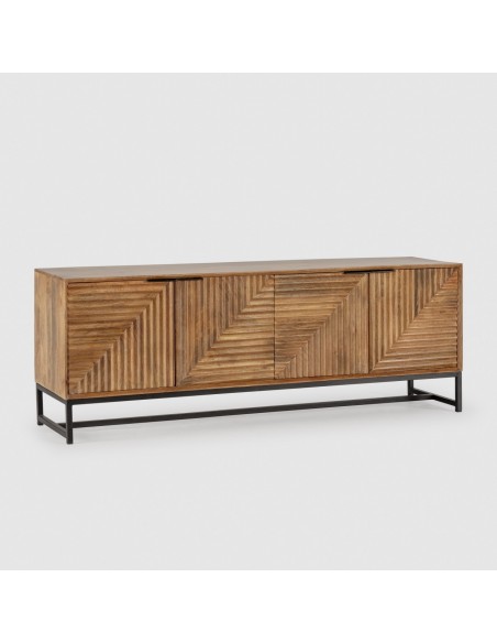 Mueble TV étnico Nereida 160 x 40 x 58, madera mango y metal negro