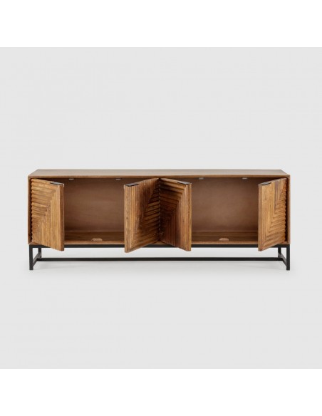 Móvel TV étnico Nereida 160 x 40 x 58, madeira de mangueira e metal preto