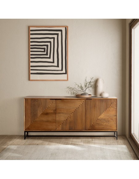 Aparador étnico Nereida 170 x 40 x 79, madera mango y metal negro