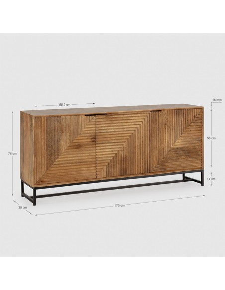 Aparador étnico Nereida 170 x 40 x 79, madera mango y metal negro