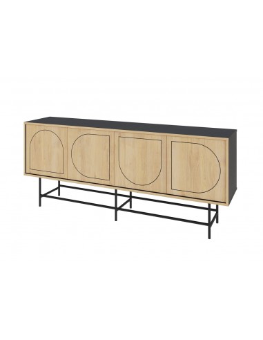 Aparador moderno GINA 186 x 40 x 77, combi melamina roble y negro
