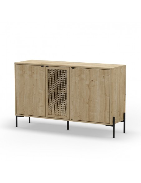 Aparador estilo rústico INCA 125 x 40 x 80, 3 puertas, melamina roble