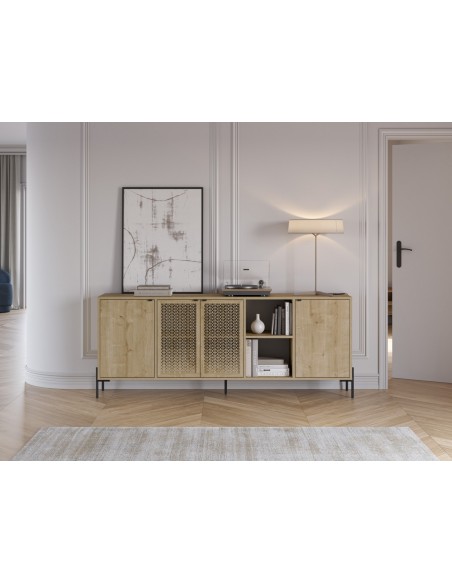 Aparador estilo rústico INCA 203 x 40 x 80, 4 puertas color roble