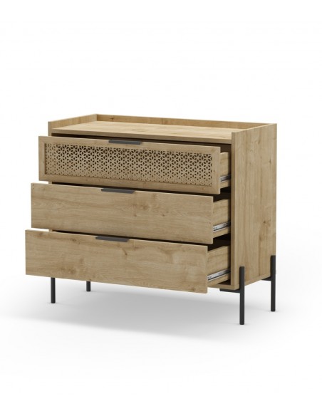 Comoda estilo rústico INCA 90 x 40 x 80, 3 cajones color roble