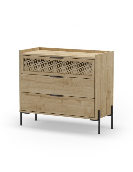 Comoda estilo rústico INCA 90 x 40 x 80, 3 cajones color roble