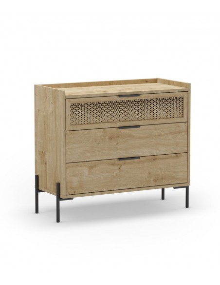 Comoda estilo rústico INCA 90 x 40 x 80, 3 cajones color roble