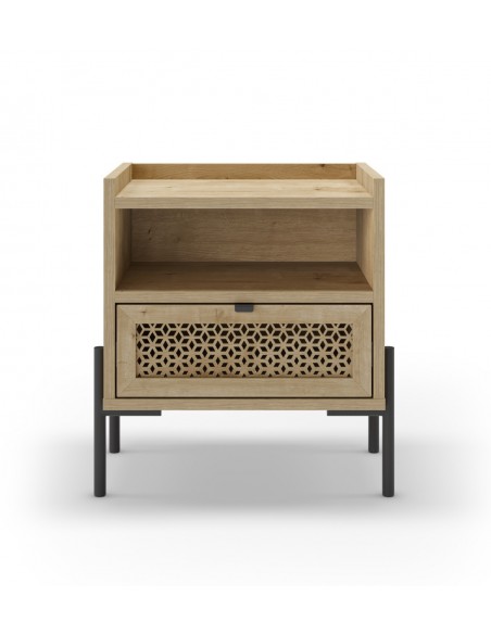 Mesa de cabeceira estilo rústico INCA 48 x 35, 1 gaveta e 1 furo cor carvalho