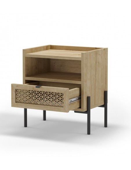 Mesa de cabeceira estilo rústico INCA 48 x 35, 1 gaveta e 1 furo cor carvalho