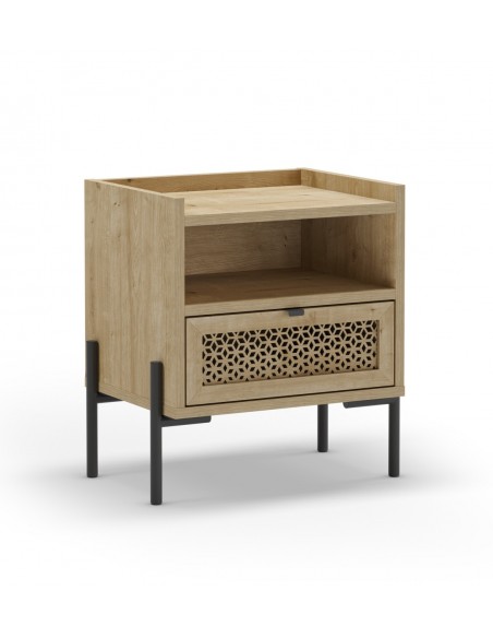 Mesa de cabeceira estilo rústico INCA 48 x 35, 1 gaveta e 1 furo cor carvalho