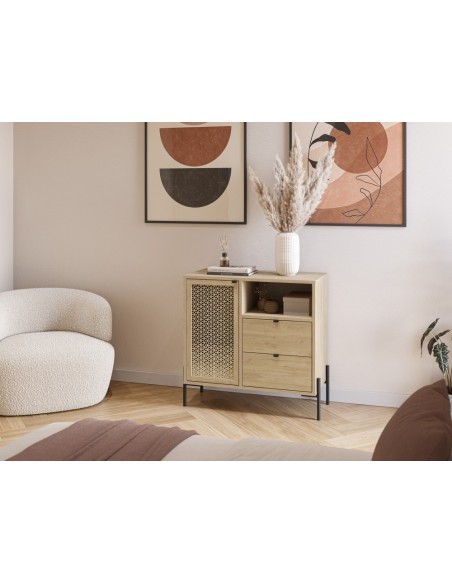 Comoda estilo rústico INCA 84 x 40, 1 puerta y 2 cajones color roble