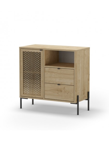 Cómoda estilo rústico INCA 84 x 40, 1 porta e 2 gavetas cor carvalho