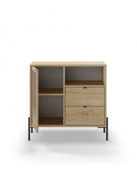 Comoda estilo rústico INCA 84 x 40, 1 puerta y 2 cajones color roble