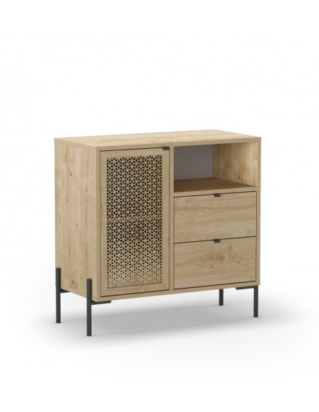 Cómoda estilo rústico INCA 84 x 40, 1 porta e 2 gavetas cor carvalho