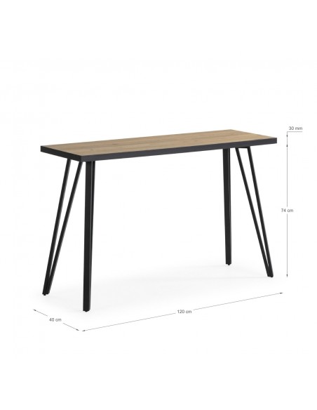 CONSOLA SINDI 120 X 40, melamina NATURAL com BORDA preta